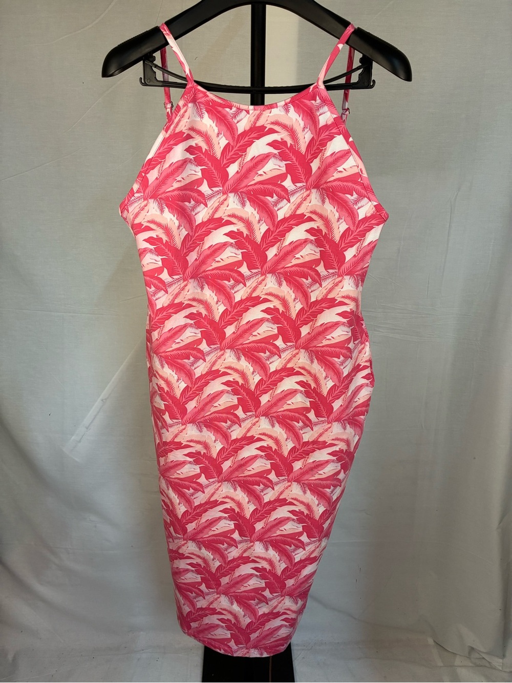 Manners London Nata Midi Pencil Dress in Pink Banana Leaf Print XXL